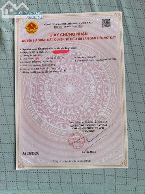 Bán đất vườn xã Long Tân, Đồng Nai - 500m2, giá 2 tỷ